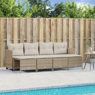 Градински комплект диван с възглавници 5 части бежов полиратан