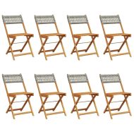 Сгъваеми градински столове, 8 бр, сив, полиратан и дърво масив