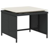 Градински стол с табуретка за крака черен полиратан