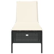 Шезлонг с шалте, черен, полиратан