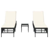 Шезлонги, 2 бр, с масичка, черни, полиратан