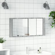 Шкаф с LED огледало за баня, сив сонома, 100x12x45 см