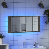 Шкаф с LED огледало за баня, сив сонома, 100x12x45 см