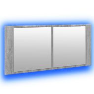 Шкаф с LED огледало за баня, сив сонома, 100x12x45 см