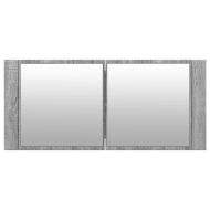 Шкаф с LED огледало за баня, сив сонома, 100x12x45 см
