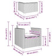 Бистро комплект с възглавници 3 части светлосив полиратан
