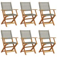 Сгъваеми градински столове, 6 бр, сив, полиратан и дърво масив