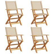 Сгъваеми градински столове 4 бр бежов полиратан и дърво масив