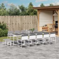 Градински комплект от 15 части, с възглавници, бял, текстилен