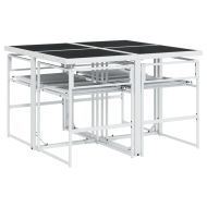 Градински комплект от 5 части, с възглавници, бял, текстилен