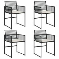 Градински столове с възглавници, 4 бр, черен, полиратан