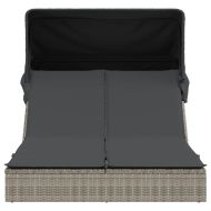 Двоен шезлонг със сенник и възглавници сив полиратан