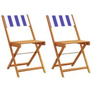 Бистро столове, 2 бр, синьо-бял, акация масив и плат