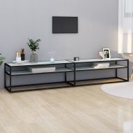 ТВ шкаф, бял мрамор, 220x40x40,5 см, закалено стъкло