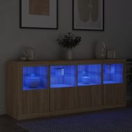 Сайдборд с LED светлини, сонома дъб, 163x37x67 см