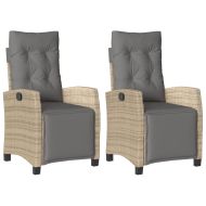 Накланящи градински столове с подложка 2 бр, бежов, полиратан