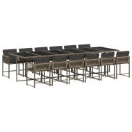 Градински комплект от 13 части с възглавници сив полиратан