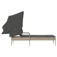 Шезлонг със сенник, светлосив, полиратан