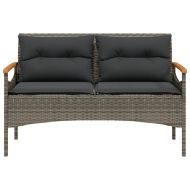 Градинска пейка с възглавници, 116x62,5x74 см, сив, полиратан