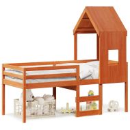 Високо легло с покрив восъчнокафяв 90x200 см борово дърво масив