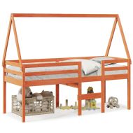 Високо легло с покрив восъчнокафяв 80x200 см борово дърво масив