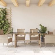 Градинска маса със стъклен плот бежова 190x80x75 см полиратан