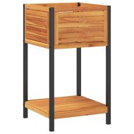 Градинска кашпа с рафт 45x45x80 см масивна акация и стомана