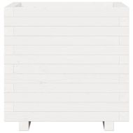 Градинска кашпа, бяла, 50x50x49,5 см, масивна борова дървесина