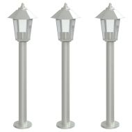 Външни подови лампи, 3 бр, сребристи, 80 см, неръждаема стомана