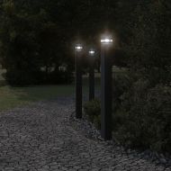 Външни подови лампи с контакт, 3 бр, черен, 110 см, алуминий