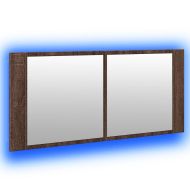 Шкаф с LED огледало за баня, кафяв дъб, 100x12x45 см