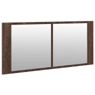 Шкаф с LED огледало за баня, кафяв дъб, 100x12x45 см