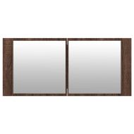 Шкаф с LED огледало за баня, кафяв дъб, 100x12x45 см