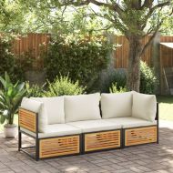 Градински диван с възглавници, 2-местен, масивна акация