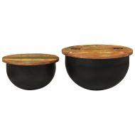 Комплект маси за кафе, 2 части, черен, регенерирано дърво масив