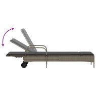 Шезлонг с колелца и шалте, сив, полиратан