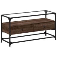 ТВ шкаф със стъклен плот кафяв дъб 98x35x51 см инженерно дърво