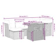 Градински диван с възглавници, 7 части, бежов полиратан