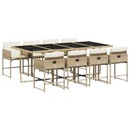 Градински комплект с възглавници, 9 части, бежов полиратан