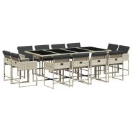 Градински комплект от 13части с възглавници светлосив полиратан