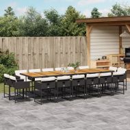 Градински комплект с възглавници 17 части полиратан черен