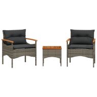 Градински комплект с възглавници, 3 части, сив, полиратан