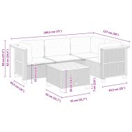 Градински комплект с възглавници, 5 части, черен полиратан