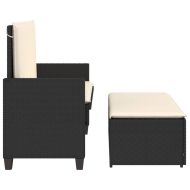 Градинска пейка с възглавници и табуретка, черна, полиратан