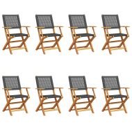 Сгъваеми градински столове 8 бр черен полиратан и дърво масив