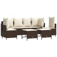 Градински комплект с възглавници, 5 части, кафяв полиратан