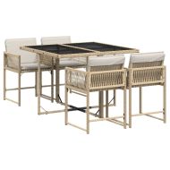 Градински комплект с възглавници, 5 части, бежов полиратан