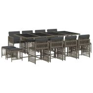 Градински комплект от 13 части с възглавници сив полиратан