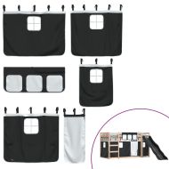 Двуетажно легло с пързалка и завеси, бяло и черно, 90x190 см