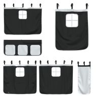 Двуетажно легло с пързалка и завеси, бяло и черно, 90x190 см